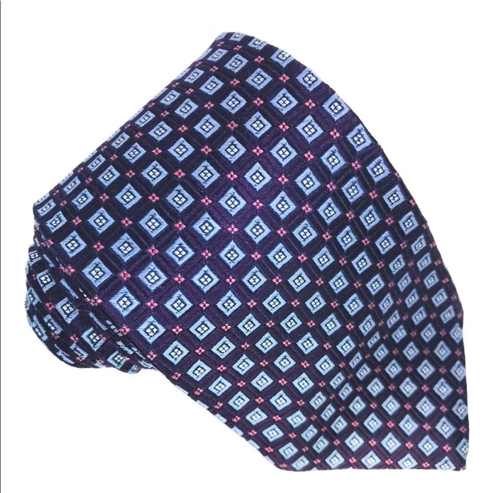 Purple Blue Pink White Squares Silk Tie